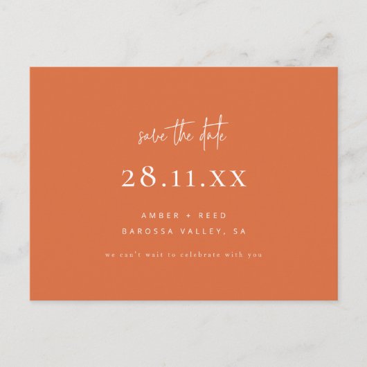 Carte Postale Faire-part Simple moderne minimal Burnt Orange Enregistrer la (Devant)