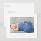 Carte Postale Faire-part Simple Moderne Personnalisé Écriture Bleue Naissan (Devant / Derrière)