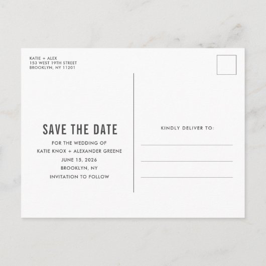 Carte Postale Faire-part Simple moderne photo budget mariage Enregistrer la (Dos)