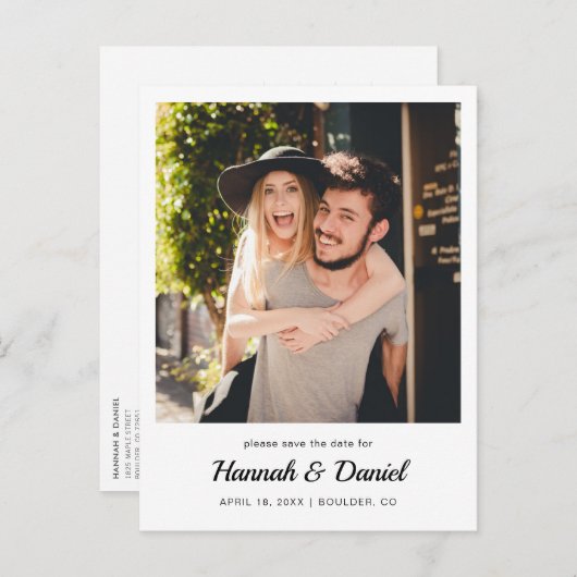Carte Postale Faire-part Simple Moderne Photo Enregistrer la Date de Mariag (Devant / Derrière)