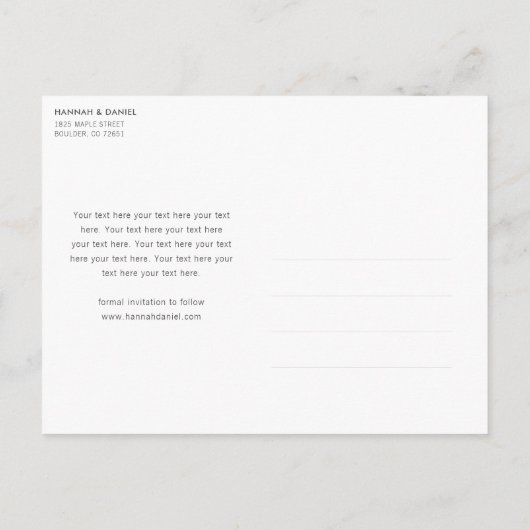 Carte Postale Faire-part Simple Moderne Photo Enregistrer la Date de Mariag (Dos)