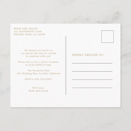 Carte Postale Faire-part Simple Monogramme Antique Or Élégant Mariage (Dos)