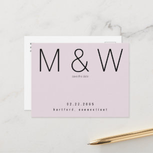 Carte Postale Faire-part Simple Monogramme Champagne Rose Save the Date