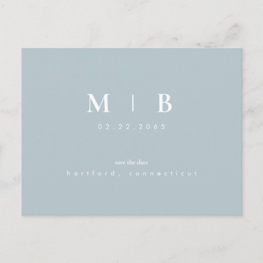 Carte Postale Faire-part Simple Monogramme Hiver Bleu Enregistrer la date Q (Devant)