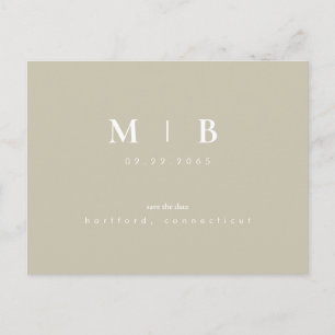Carte Postale Faire-part Simple Monogramme Kaki Enregistrer la Date de Mari