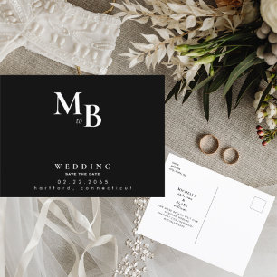 Carte Postale Faire-part Simple Monogramme Noir Mariage Enregistrer la date