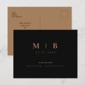 Carte Postale Faire-part Simple Monogramme Or Monogramme Simple en Or Noir (Devant / Derrière)