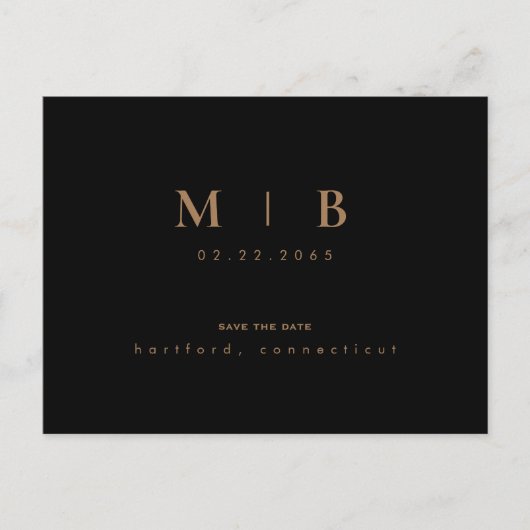 Carte Postale Faire-part Simple Monogramme Or Monogramme Simple en Or Noir (Devant)