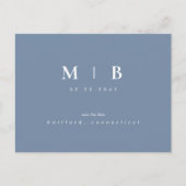 Carte Postale Faire-part Simple Monogramme Périwinkle Enregistrer la date Q (Devant)