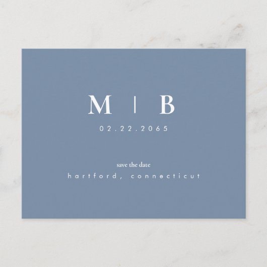 Carte Postale Faire-part Simple Monogramme Périwinkle Enregistrer la date Q (Devant)