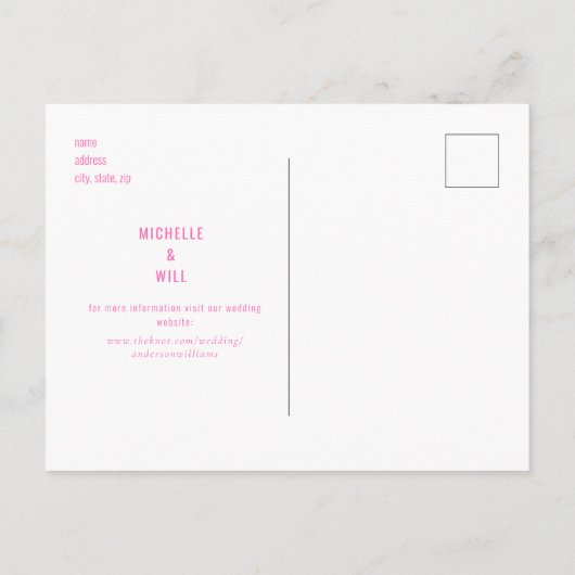 Carte Postale Faire-part Simple Monogramme Rose Chaud Mariage Enregistrer l (Dos)