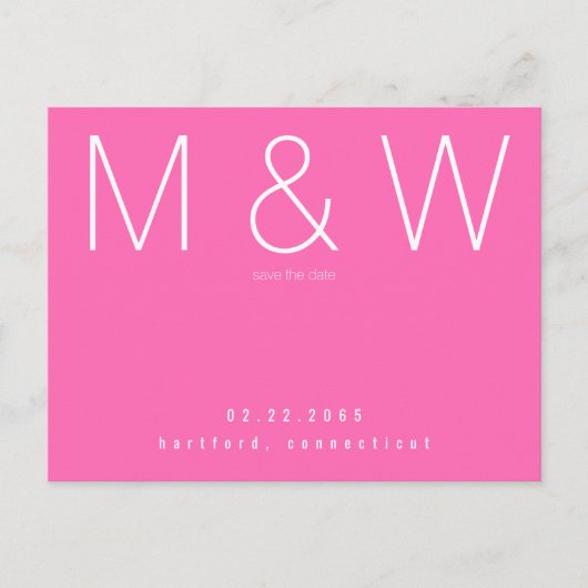 Carte Postale Faire-part Simple Monogramme Rose Chaud Mariage Enregistrer l (Devant)