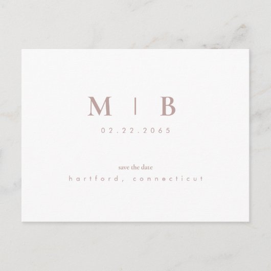 Carte Postale Faire-part Simple Monogramme Rose Gold Texte Enregistrer la d (Devant)