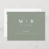 Carte Postale Faire-part Simple Monogramme Sage Enregistrer la date Annonce (Devant / Derrière)
