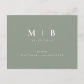 Carte Postale Faire-part Simple Monogramme Sage Enregistrer la date Annonce (Devant)