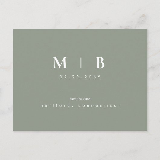 Carte Postale Faire-part Simple Monogramme Sage Enregistrer la date Annonce (Devant)