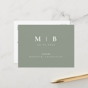 Carte Postale Faire-part Simple Monogramme Sage Enregistrer la Date QR Ann