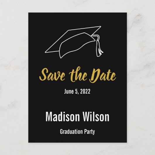 Carte Postale Faire-part Simple noir blanc or Save the Date Graduation (Devant)
