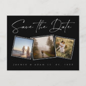 Carte Postale Faire-part Simple Noir Blanc photo mariage Enregistrer la dat (Devant)