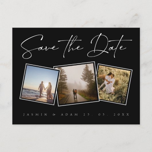 Carte Postale Faire-part Simple Noir Blanc photo mariage Enregistrer la dat (Devant)