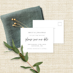 Carte Postale Faire-part Simple Noir Blanc Script Mariage Enregistrer La Da