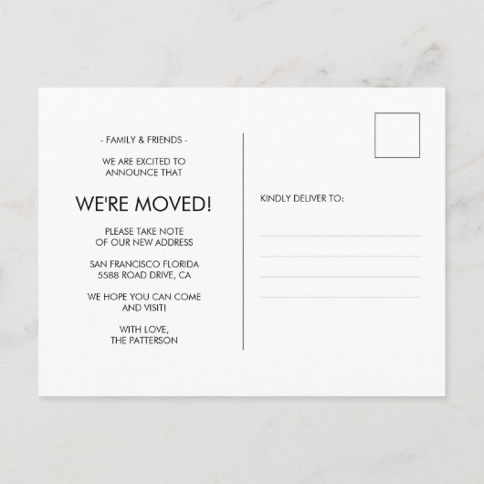 Carte Postale Faire-part Simple Nous Avons Déménagé Photo Déplacement (Dos)