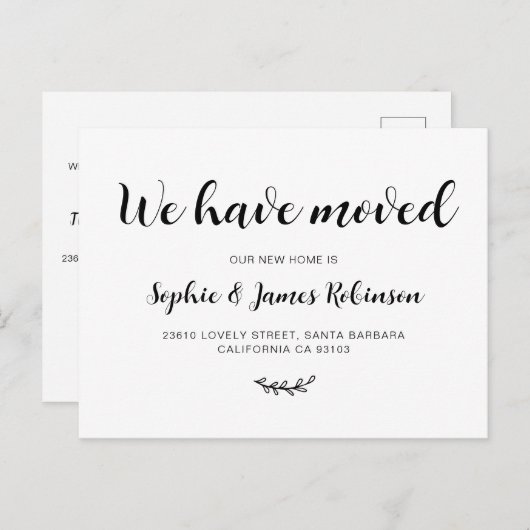 Carte Postale Faire-part Simple Nous avons Déplacé Script Nouveau Accueil D (Devant / Derrière)