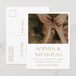 Carte Postale Faire-part Simple Or Moderne Photo De Mariage Enregistrer La 