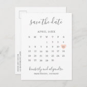 Carte Postale Faire-part Simple Peach Heart Calendrier Mariage Enregistrer  (Devant / Derrière)