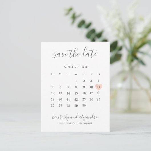 Carte Postale Faire-part Simple Peach Heart Calendrier Mariage Enregistrer (Debout devant)