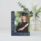 Carte Postale Faire-part Simple Photo Bleu Diplômé (Debout devant)