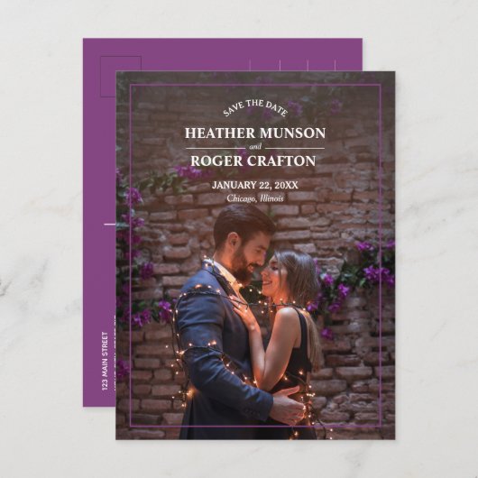 Carte Postale Faire-part Simple Photo de mariage à la frontière Enregistrez (Devant / Derrière)