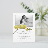 Carte Postale Faire-part Simple Photo de mariage à l'orchidée jaune Enregis (Debout devant)