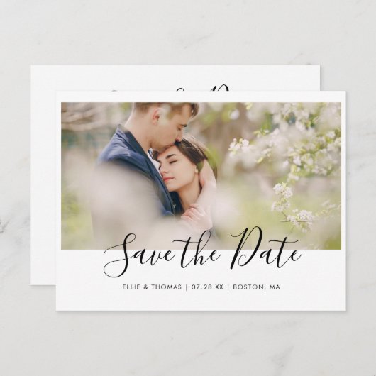 Carte Postale Faire-part Simple photo de script moderne (Devant / Derrière)