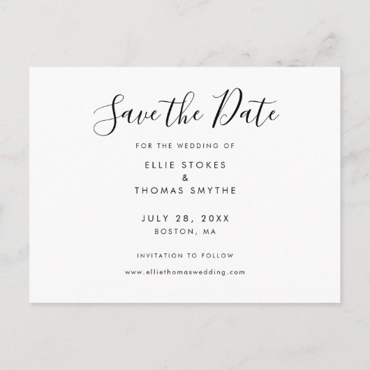 Carte Postale Faire-part Simple photo de script moderne (Dos)