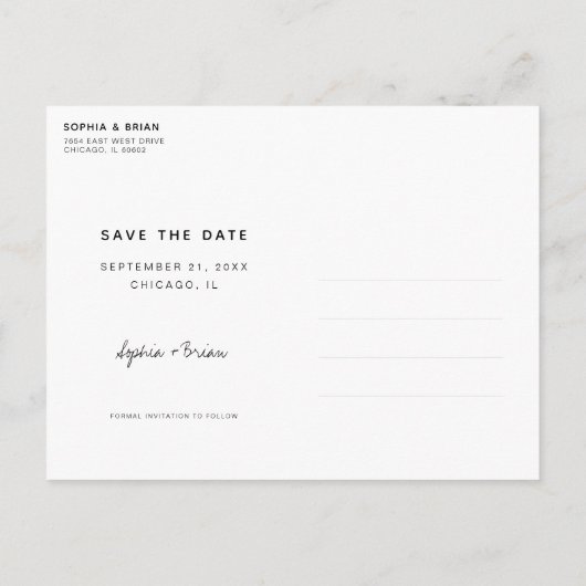 Carte Postale Faire-part Simple Photo Design Bordure blanche Enregistrer la (Dos)