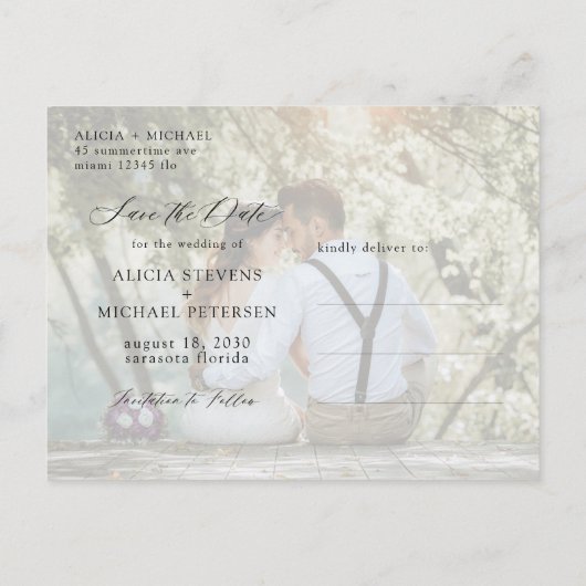 Carte Postale Faire-part Simple photo élégant écriture mariage à retenir la (Dos)