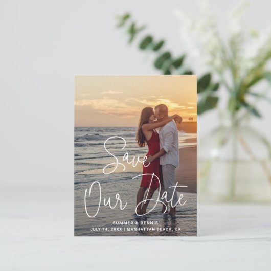 Carte Postale Faire-part Simple Photo Elegant Mariage Enregistrer la Date (Debout devant)