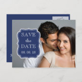 CARTE POSTALE FAIRE-PART SIMPLE PHOTO ENREGISTRER LA DATE | BLEU MARINE (Devant / Derrière)