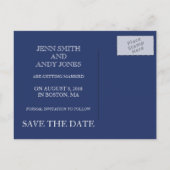 CARTE POSTALE FAIRE-PART SIMPLE PHOTO ENREGISTRER LA DATE | BLEU MARINE (Dos)