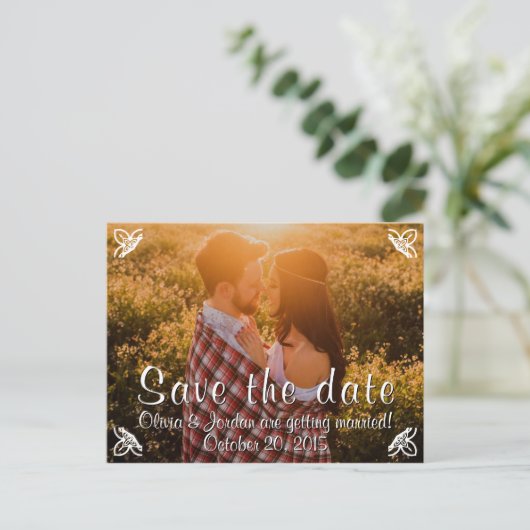 Carte Postale Faire-part Simple Photo Enregistrez la Date ! (Debout devant)