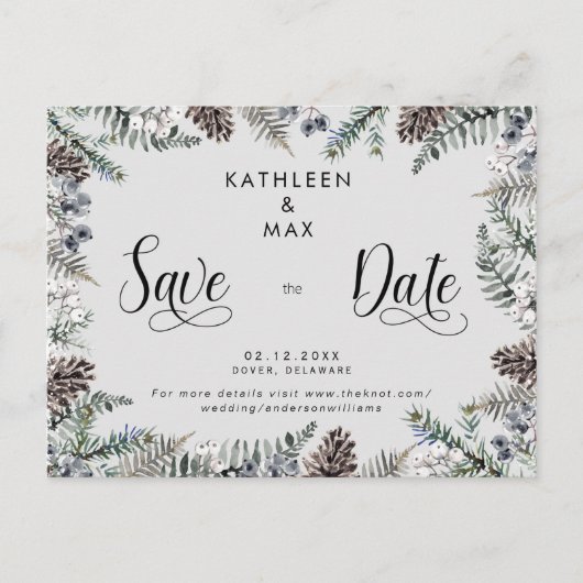 Carte Postale Faire-part Simple Pine Cones Mariage site Web Enregistrer la (Devant)