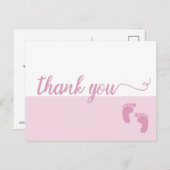 Carte Postale Faire-part Simple Pink Script bébé pieds Merci (Devant / Derrière)