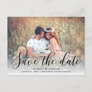 Carte Postale Faire-part Simple Romance Photo Enregistrer la Date Noir