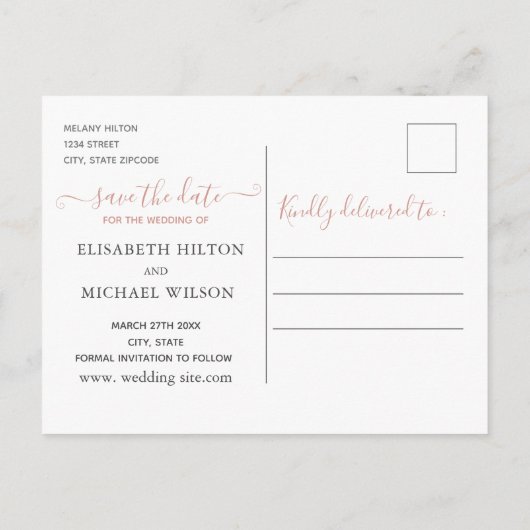 Carte Postale Faire-part Simple romantique papillon rose or calligraphie (Dos)