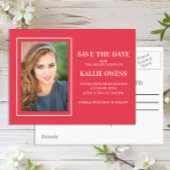 Carte Postale Faire-part Simple Rouge Blanc Graduation Enregistrer la Date