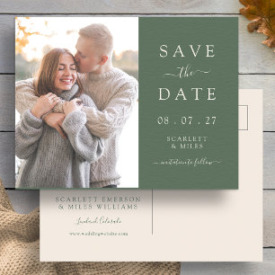 Carte Postale Faire-part Simple Sage Green Photo Enregistrer Le Mariage Dat
