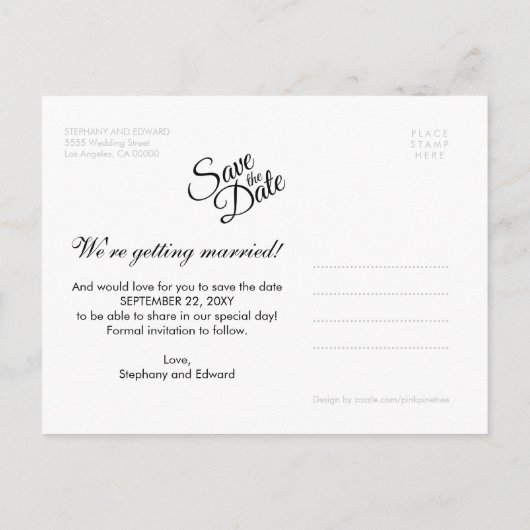 Carte Postale Faire-part Simple Script Modern Reminder Enregistrer la photo (Dos)