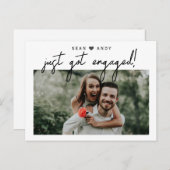 Carte Postale Faire-part Simple script moderne juste obtenu photo engagé (Devant / Derrière)