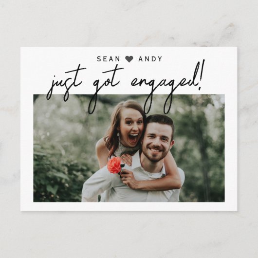 Carte Postale Faire-part Simple script moderne juste obtenu photo engagé (Devant)